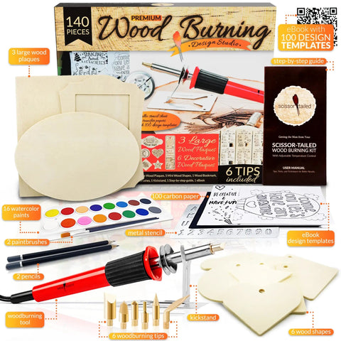 Beginner Friendly Wood Burning Kit With 140 Pieces For DIY Artists Includes 9 Large Wooden Plaques To Craft Unique Projects