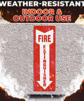 12 Pack High Visibility Fire Extinguisher Signs For Business 4 By 11.8 Inch Waterproof Vinyl Stickers displayed on a wall