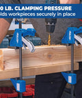 Gnarly Quick Grip Bar Clamps 12 Inch Heavy Duty Woodworking Tool 300 Lb Capacity GripMaxx Tech holding large timber securely during drilling.