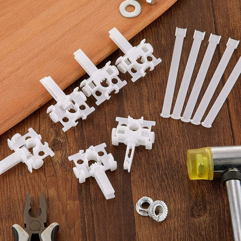 Vertical Blind Repair Tabs Kit 20 Pieces Replacement Slats Window Fixer Parts No Stress Setup showing white plastic carrier slides and tools.