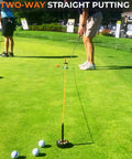Golfer using Two-Way Putting Alignment System For Golf Training Indoor And Outdoor Practice Tool With Target Pucks And String Line