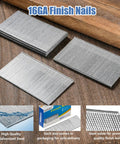 Hardcore Galvanized Finish Nails 16 Gauge 1 3/4 Inch 1000 Pack arranged on a wooden surface, showcasing quality galvanized steel.