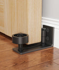 Sliding Barn Door Floor Guide With Eight Setup Options for bottom and wall mounted applications, installed on hardwood floor