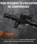 Valve Core Removal Tool For HVAC Quick Recovery And Evacuation, Dual Size Fittings One Quarter Inch And Five Sixteenths Inch In One Tool, R-410A Vacuum Rated To Twenty Microns, Durable Metal Handle with fittings labeled