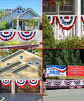 Patriotic Bunting Flags Set Of 6 Three Foot Long Outdoor Indoor Decoration Flags With Brass Grommets displayed on houses and fences