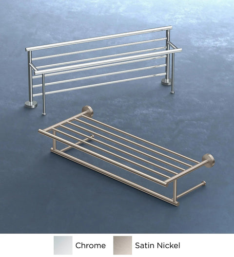 Glam Minimalist Sleek Chrome Towel Rack With Shelf And Bar, Wall Mounted 25.75 W X 5.25 H X 10.13 D Inches Modern Bathroom Storage