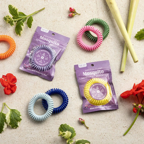 DEET Free Mosquito Repellent Bracelets For Kids And Adults, 15 Pack, individually wrapped bands with flowers, lemongrass, mint.