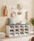 Shoe Storage Bench With Cushion 39 Inch Entryway Bench With 12 Cubbies And Coat Rack Hall Tree Style Storage Cabinet For Hallway White Finish Holds Up To 330 Lb