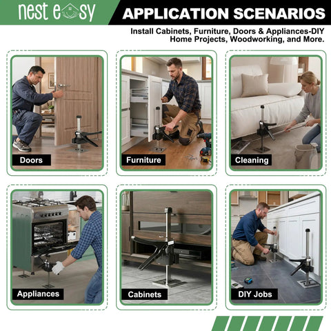 Heavy Duty Furniture Jacks 2 Pack Labor Saving Lifting Handles For Sofas Beds And Cabinets Up To 360 Lbs Capacity shown in application scenarios.
