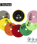 5 Inch Diamond Polishing Pads Wet Dry Set for Marble Quartz Granite Concrete, 8 Piece Kit With Grit Range 50 to 3000 displayed