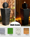 Outdoor LED Light Water Fountain With Submersible Pump Black Pedestal Modern Sphere Floor Fountain For Patio And Garden Decor Pebble Base Weatherproof Polyresin Construction 40 Inch High Yard Vibe.