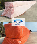 Heavy Duty Waterproof Poly Tarp Eight Mil Thick 10x100 Feet With UV Proof Shield covering large outdoor items in sunlight.