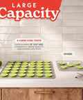 Slick Digital Food Dehydrator With Six Heavy Duty Trays, Smooth 360 Airflow Tech, One Touch Time Presets, Quick Dry Setup For Homemade Jerky Fruits And Herbs, Total Snacking Upgrade with six large steel trays of sliced limes.