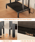 Close-up of Four Tier Gaming Console Stand With Outlet And USB Ports showing wood and iron frame, adjustable feet, and 0.6-inch board.