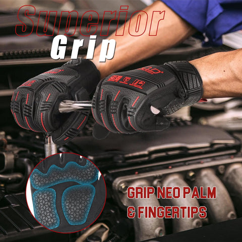 Anti Vibration Work Gloves With Grip And SBR Palm Padding for tool use, TPR impact protection, black, large, close-up view