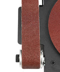 Close-up of the sanding belt on the Killer 3in1 Mini Belt Disc Sander Built Tough With Variable Speed Settings and Auto Spring Tension.