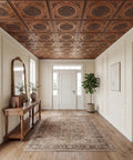 Steampunk PVC Ceiling Tile 2x2 Antique Copper Covering 40 Sq Ft Lay In Or Glue Up Embossed Design visible in stylish hallway
