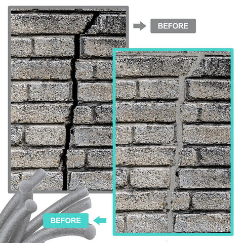 Before and after using Three Quarter Inch Foam Backer Rod For Gaps And Joints, Forty Feet Long, Caulk Saver on a concrete wall