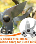 Close-up of SK5 Carbon Steel Blade on 8 Inch Bypass Pruning Shears Pro Grade Garden Scissors With Sharp SK5 Carbon Steel Blade And Teflon Coating Easy Lock Cuts Up To Three Quarters Inch Branches And Stems Lightweight Durable Pruner For Precise Garden Trims