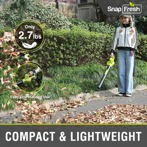 Person using 20V Cordless Leaf Blower With 2Ah Battery And Fast Charger Lightweight 2.7 Lb for yard cleanup