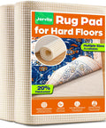 Heavy Duty Non Slip Rug Pad Gripper 2x3 Feet for Area Rugs, thick cushioned mat shown with package, rolled rug reveals texture.