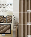Farmhouse Tan Brown Linen Curtains 102 Inches Long 2 Panels With Pinch Pleat Drape Hooks showing color differences in lighting