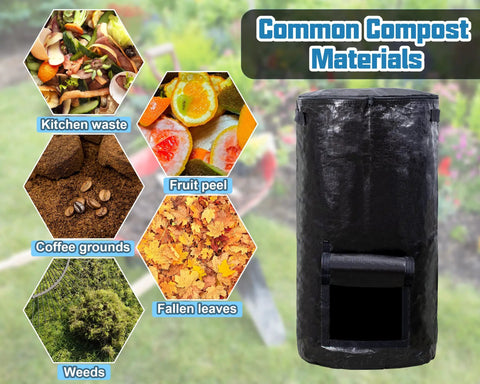 Outdoor Compost Bin For Garden 34 Gallon Reusable Yard Waste Bag Big Capacity For Kitchen Scraps Leaves Weeds Plant Waste Black Durable