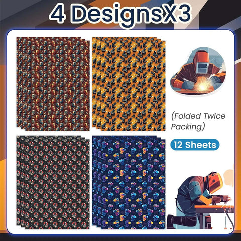 Welder Gift Wrap Bundle with 12 Sheets Welding Themed Paper featuring helmet and tools designs, ideal for welders, 20x28 inches, pre-folded.