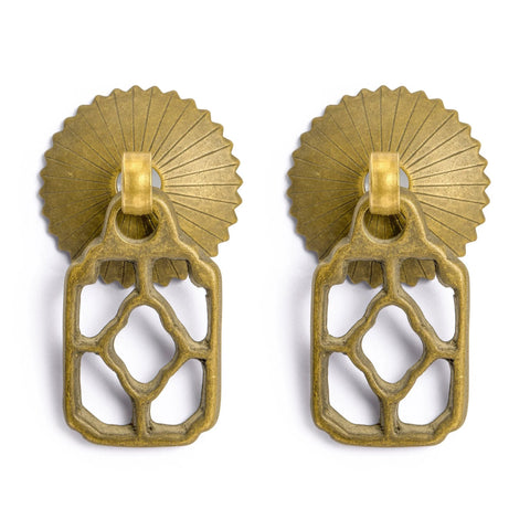 Flower Box Brass Cabinet Pulls Set of 2, 2.1 Inch Length Brass Hardware Handles For Cabinets And Furniture, Architectural Interior Design Hardware With Radial Washer Accessories For Easy Installation.
