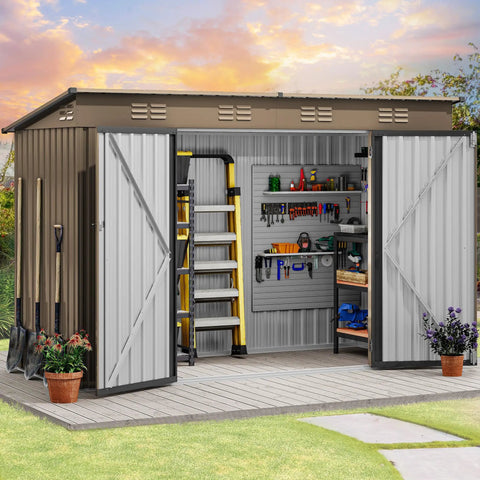 9x4ft Large Outdoor Storage Shed Metal Tool Shed For Backyard Patio Lawn With Lockable Doors And Air Vent Weather Resistant