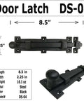 Vintage Black Wrought Iron 8 Inch Slide Door Bolt Latch For Barn Doors And Gates, antique reproduction with mounting screws