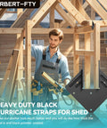 10 Pack Heavy Duty Black Hurricane Ties For Rafters 13 Gauge Steel with builder holding tool on construction site
