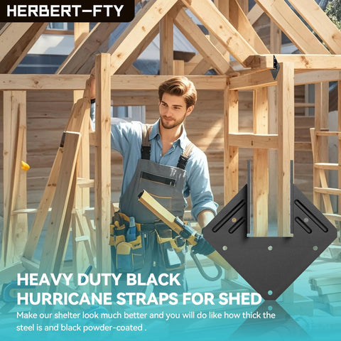 10 Pack Heavy Duty Black Hurricane Ties For Rafters 13 Gauge Steel with builder holding tool on construction site