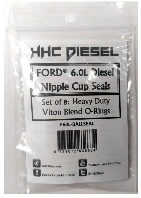 HHC Diesel Ford 6.0L nipple cup seals, set of 8 heavy-duty Viton-blend O-rings