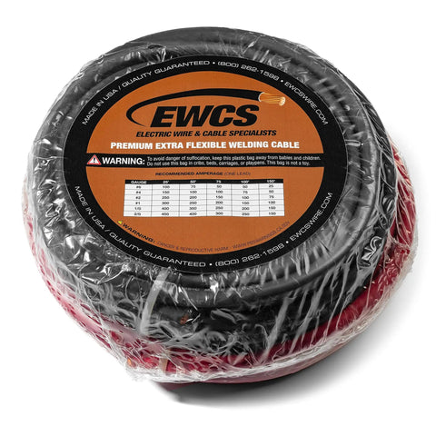 Beefy 6 Gauge Premium Extra Flexible Welding Cable 600 Volt Combo Pack, 15 Feet Each Black And Red, Made In USA, coiled view