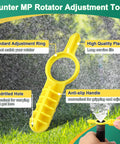 2 Pack Rotor Nozzle Adjustment Tools For Hunter MP Rotator And Rain Bird Sprinkler Heads, yellow plastic tool in garden setting
