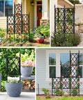 5.25 Foot Black Metal Garden Trellis Fence For Climbing Plants Outdoor Lattice Wall Frame in various garden settings