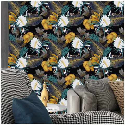 Vintage Floral Peel And Stick Wallpaper For Bedroom Easy Peel And Stick No Mess Removable Accent Wall Black Bronze Navy White 17.7x118 Inches Durable Matte Finish