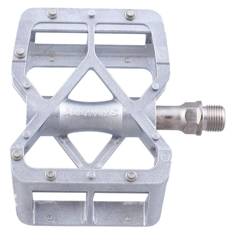 Allways Aluminum Mountain Bike Pedals Silver Double Sided Flat Pedals With Spike Pins Nine Sixteenths Inch Axle