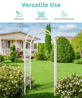 White Vinyl Garden Arbor For Weddings And Outdoor Parties PVC Arch Backdrop in backyard garden setting