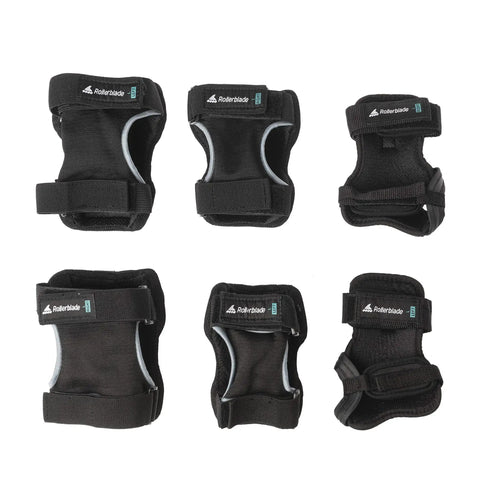 All In One Three Pack Inline Skating Protective Gear Set With Knee Pads Elbow Pads And Wrist Guards For Unisex Adults Black Size Small