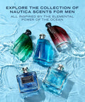 Absolute Fire Mens Eau De Toilette Spray Packing Crisp Fresh Apple Top Notes With Soothing Ocean Lotus And Deep Earthy Woody Foundation Long Lasting Cologne Game Changer Dope Gift For Him 3.3 Fl Oz Nautica men's fragrance collection in water.