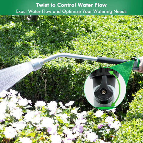 24 Inch Long Watering Wand With Flow Control And Gentle Soft Shower Sprayer in use watering garden flowers and shrubs