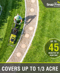Person mowing lawn with 40V Brushless Cordless Lawn Mower With Dual 5Ah Batteries, Fast Charger, Easy Push Start, 17-inch cut