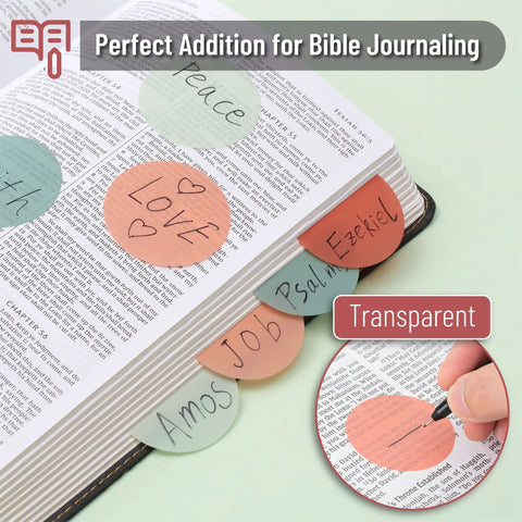 Round Transparent Sticky Notes You Can Totally Use 1.8 Inch 4 Pads With 200 Sheets And Quick Dry Fine Tip Pen for Bible journaling.