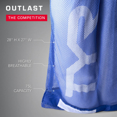 Close-up of breathable quick-dry mesh fabric on Alliance Mesh Equipment Bag For Swim Gear And Gym Essentials with 75L capacity.