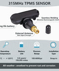 TPMS Tire Pressure Sensors 315MHz 4-Pack Pre-Programmed With OBD Relearn Ready For Ford F-150 2009-2014, Escape 2009-2018, Fusion 2010-2016, Lincoln MKS Replaces 9L3Z-1A189-A, DE8T-1A180-AA, DE8T-1A150-AA, 315MHz snap-in sensor