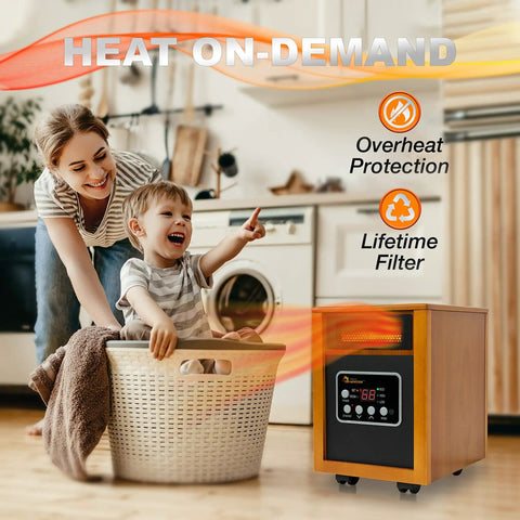 Heavy Duty Portable Space Heater With Dual Infrared Quartz And Ptc Heating To Kick Serious Cold To The Curb, 1500 Watts High Low Settings, Auto Energy Mode, Built Like A Tank For Safe Room Warmth In Rich Cherry Finish