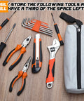 9 Pack Small Tool Pouches Set Canvas Zipper Tool Bags with tools beside one bag, displaying organization and durability