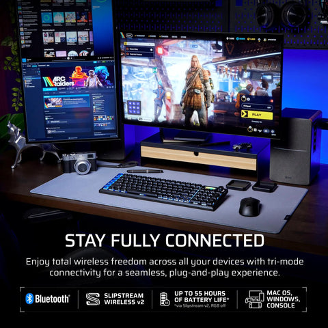 Next Level Wireless RGB Gaming Keyboard With Sleek Aluminum Build And Zero Clutter 99 Percent Layout providing crisp feedback on a desk setup.